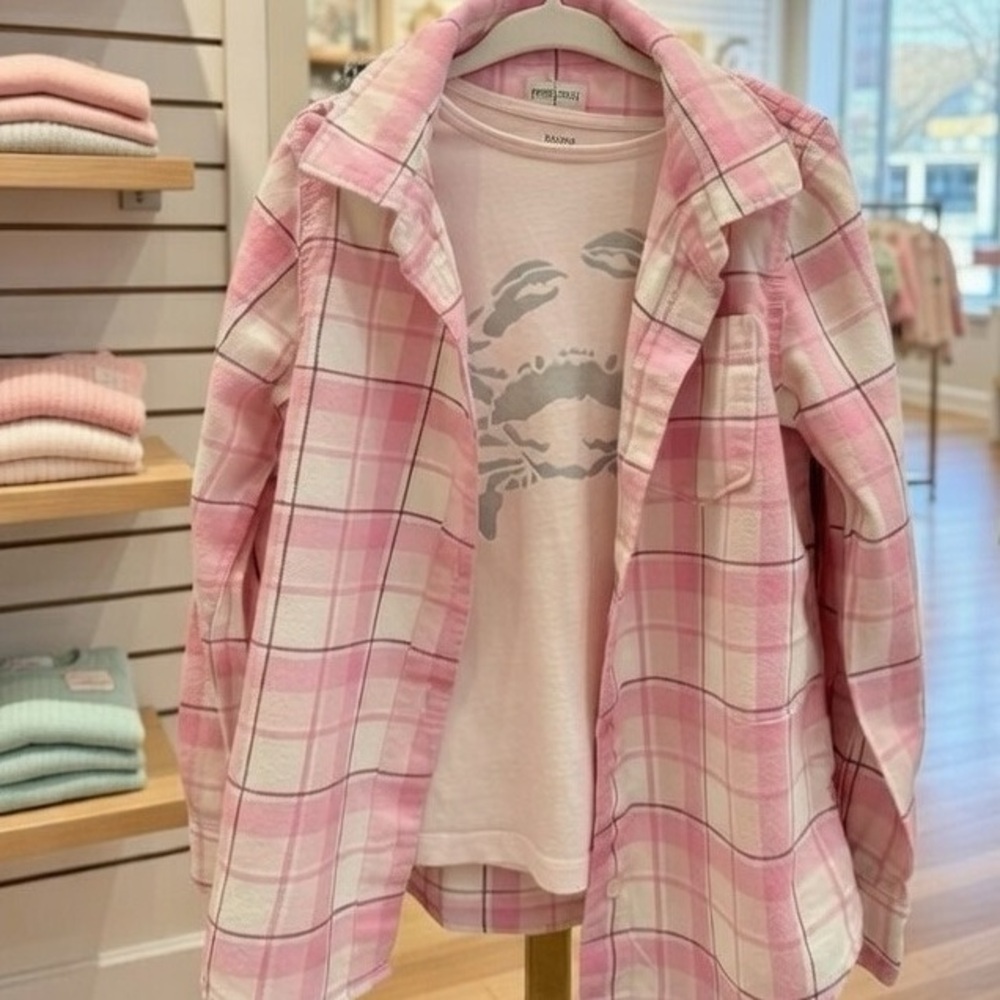 Crew cuts Pink Plaid Shirt size 6/7 with Graphic Tee size 6/7